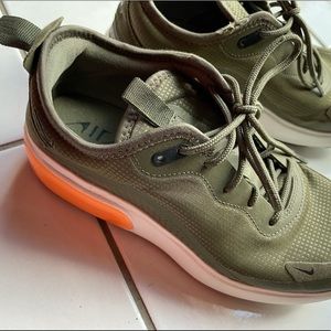 Khaki Green Nike Sneakers with Orange detailing | Size 6.5